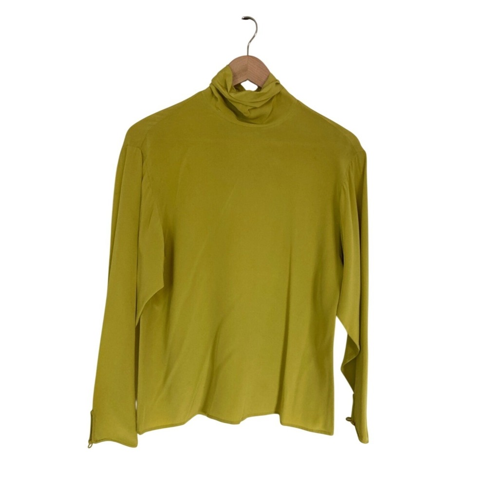 Vtg Betty Hanson Chartreuse Long Sleeve Silk Mock Neck Blouse Size 8 Long Sleeve